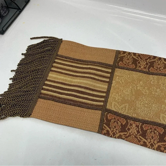 Chriss Madden Table Runner Brocade Braided Tassel Fringe Green Brown 13 X 58" - Picture 5 of 12